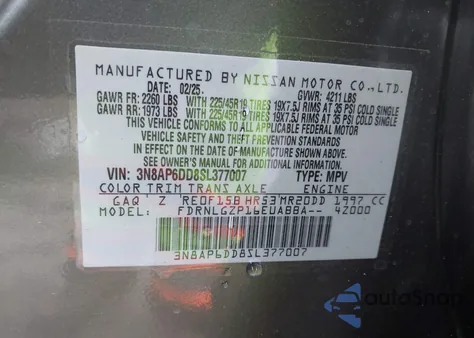 2025 Nissan Kicks Sr Intelligent Awd z USA, uszkodzony, nr VIN 3N8AP6DD8SL377007